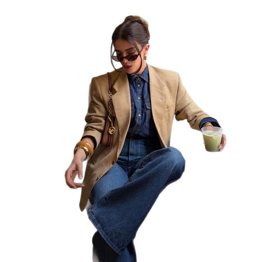 Damen Oversize Glencheck-Blazer im kastigen Boxy‑Schnitt mit markanter Schulterpartie Nord Taschen