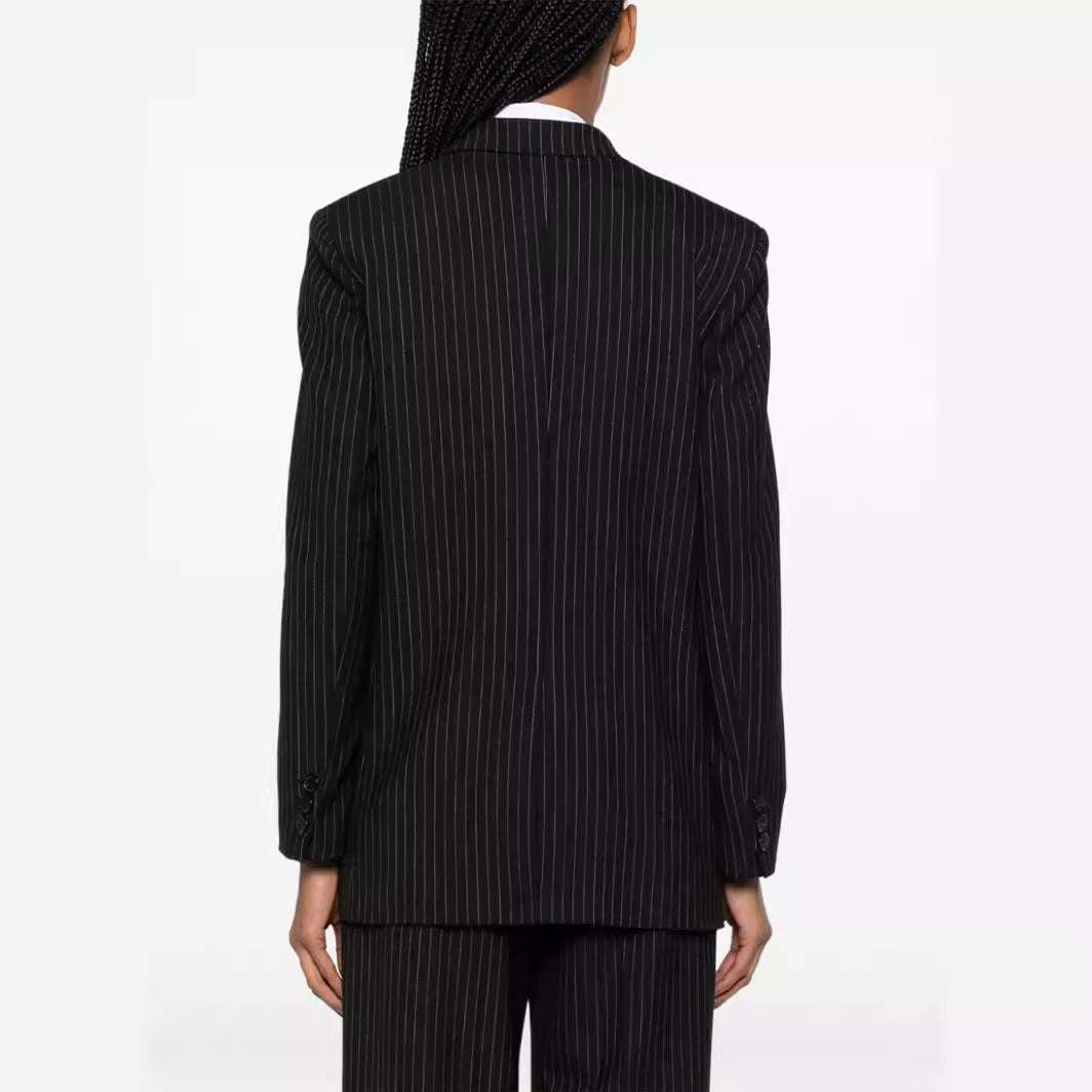 Damen Zweiteiliger Nadelstreifen-Anzug mit oversized Doppelreiher und weiten Bundfaltenhosen Nord Taschen
