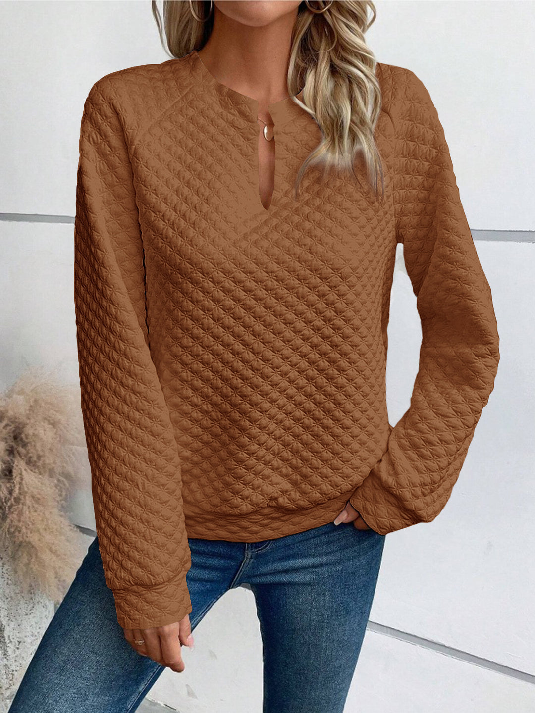 Damen Gesteppter Kuschel-Pullover mit Schlitzkragen Nord Taschen
