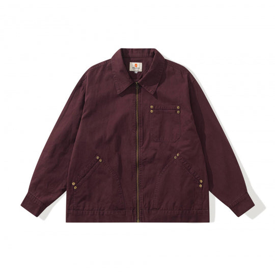 Unisex Kastenförmige Canvas-Worker-Jacke mit Frontreißverschluss und Nietapplikationen Nord Taschen