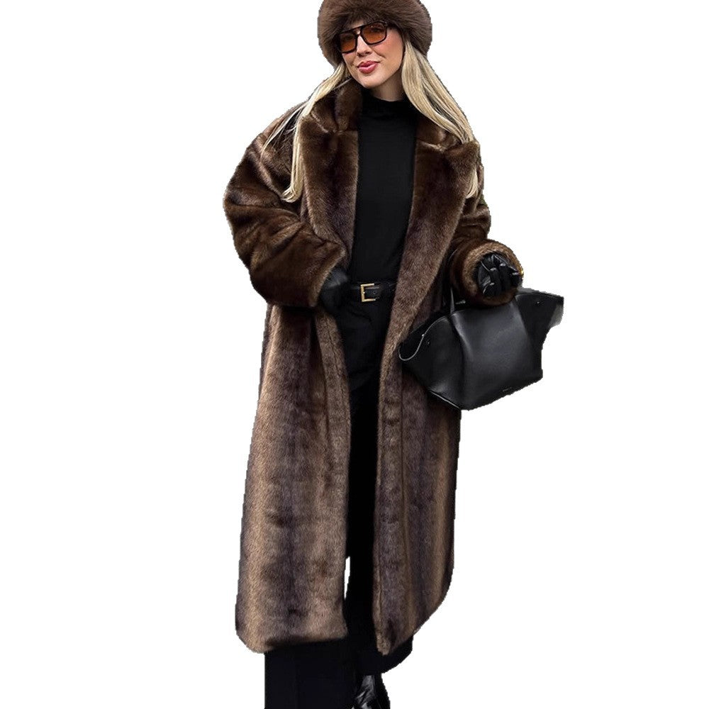 Damen Luxuriöser langer Kunstpelz-Mantel mit Oversize-Schnitt und wärmender Fütterung Nord Taschen