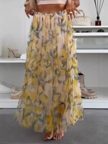 Damen Maxirock mit floralen Lagen und transparentem Design