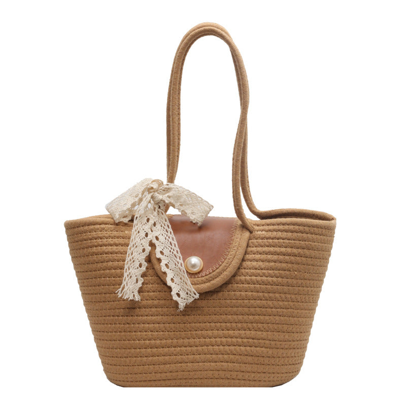 Damen Jute Shopper-Tasche mit dekorativen Details Nord Taschen