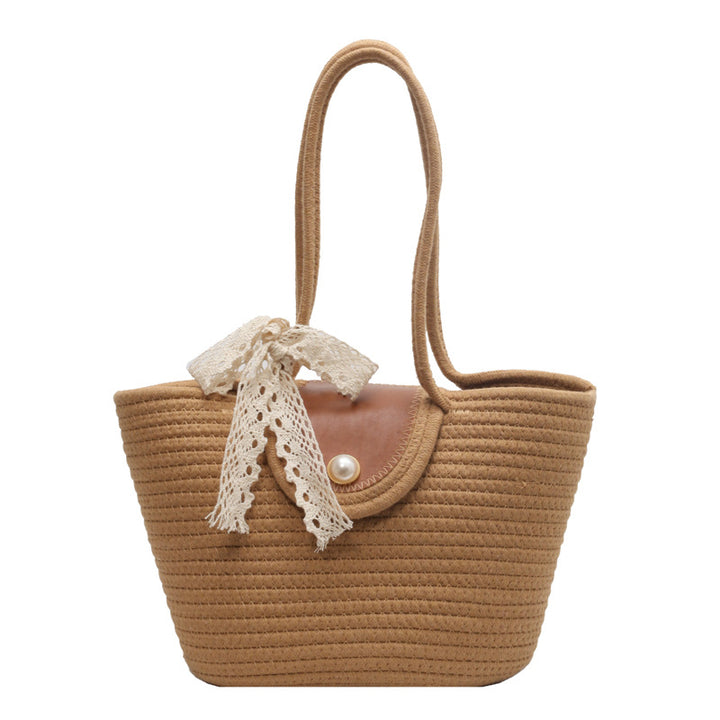 Damen Jute Shopper-Tasche mit dekorativen Details Nord Taschen