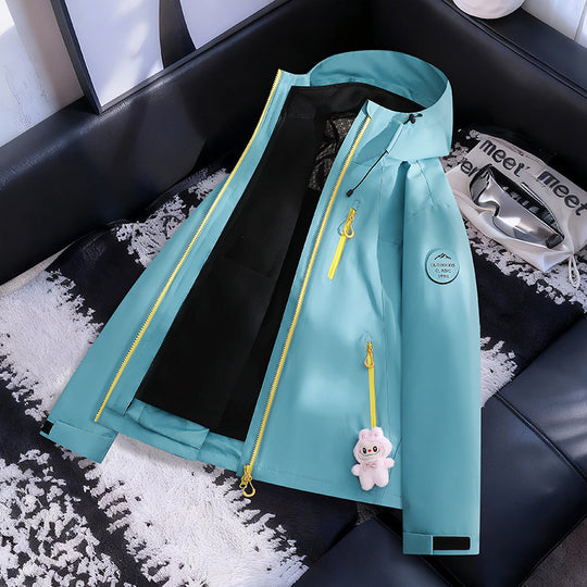 Damen Leichte wasserdichte Kapuzenjacke mit Teddy‑Charm und verdeckten Reißverschlusstaschen Nord Taschen