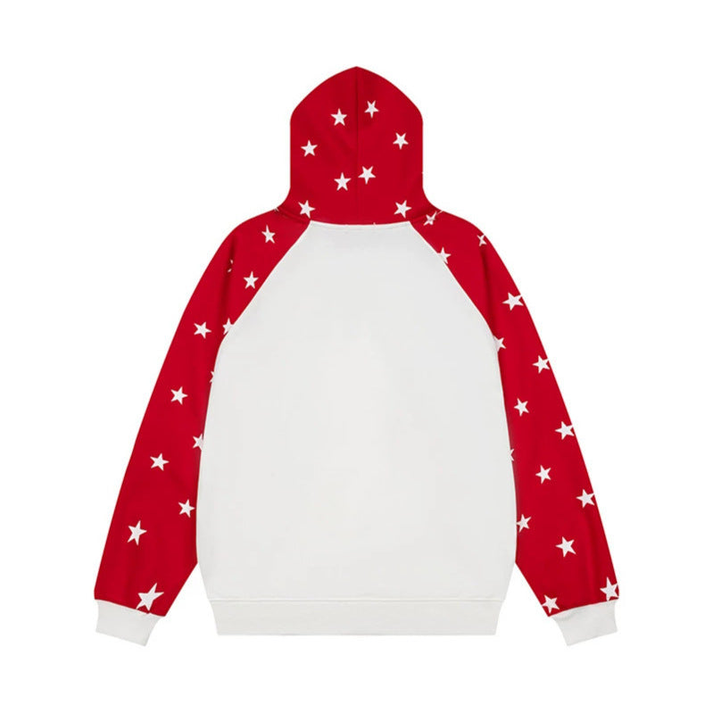 Damen Kapuzenpullover im Raglanstyle mit Sternen‑Allover, Kängurutasche und Vintage‑Print Nord Taschen