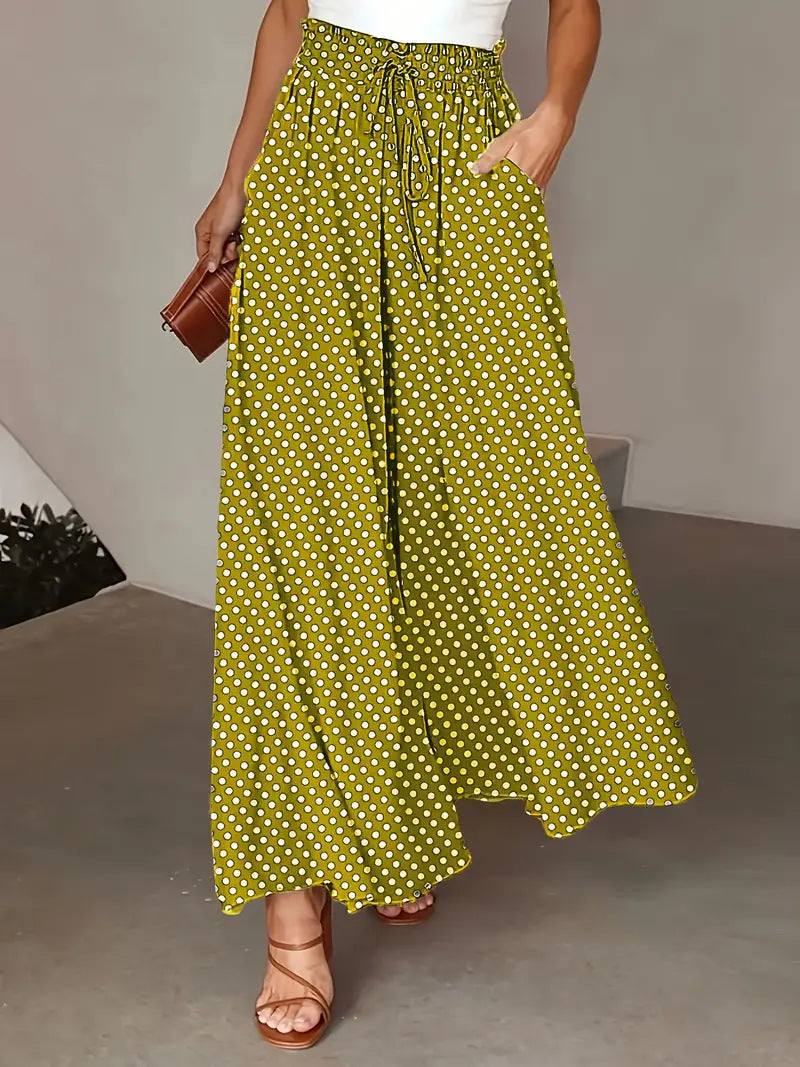 Damen Weit geschnittene Sommerhose mit Punkte-Design Nord Taschen