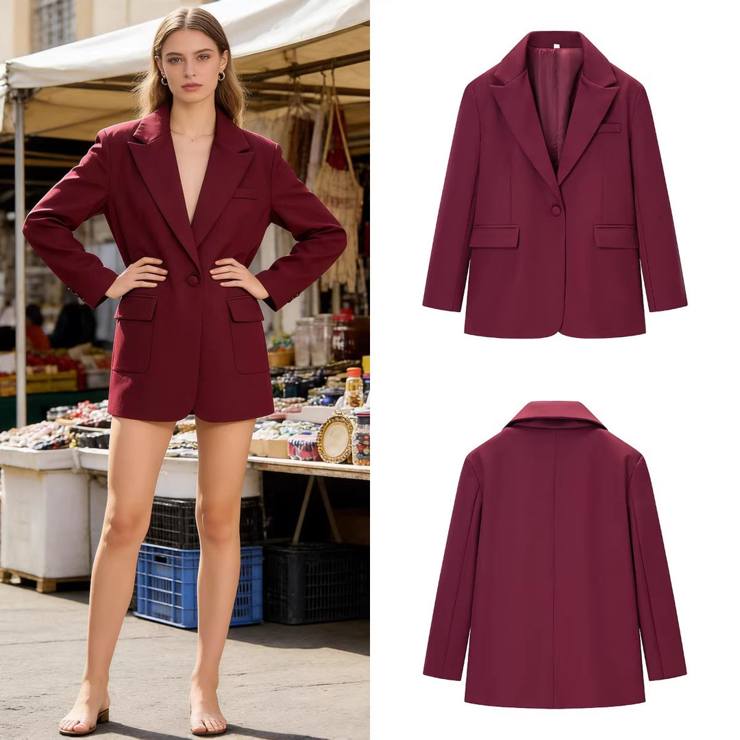 Damen Legerer Ein-Knopf-Blazer mit Reverskragen, Pattentaschen und Satinfutter Nord Taschen