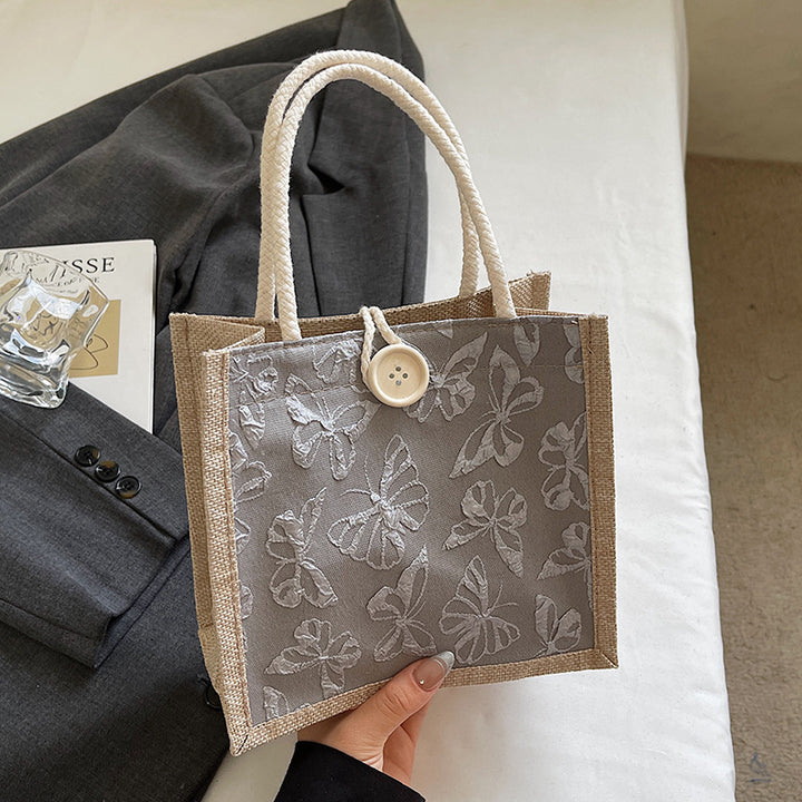 Damen Jute-Tasche mit floralem Stickdesign und robusten Griffen Nord Taschen