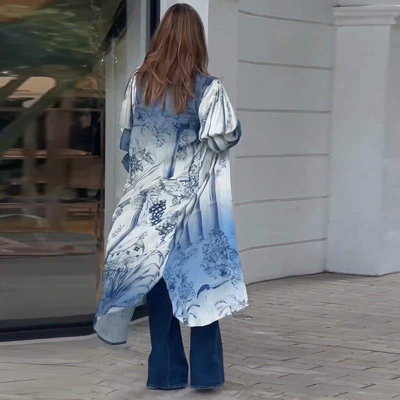 Damen Kimono mit floralem Muster und lässigen Volantärmeln Nord Taschen