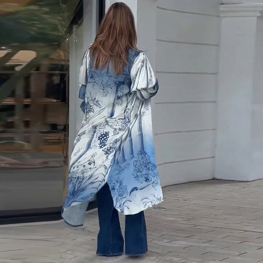 Damen Kimono mit floralem Muster und lässigen Volantärmeln Nord Taschen