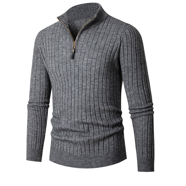 Herren gerippter Troyerpullover mit halbem Reißverschluss und Stehkragen Nord Taschen