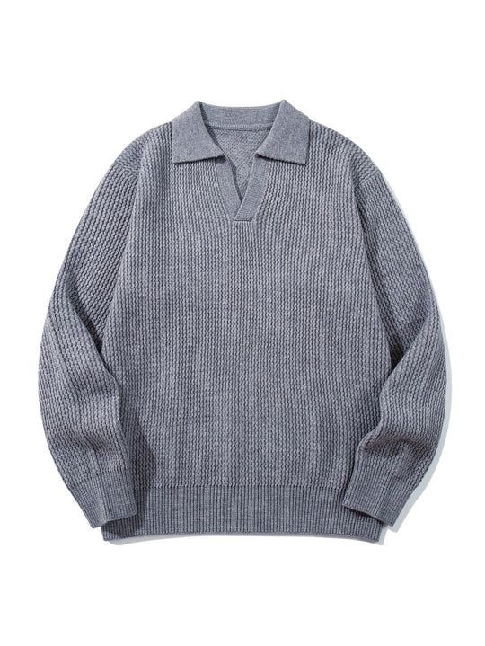 Herren Grobgestrickter Polokragen-Pullover mit V‑Ausschnitt und Rippenbündchen Nord Taschen
