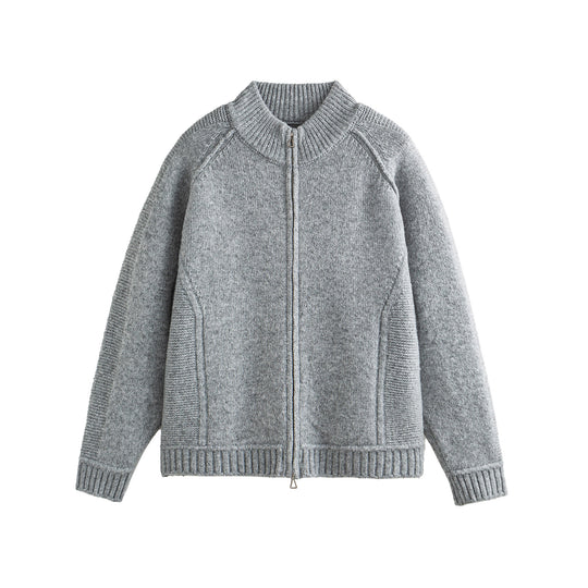Unisex Strick-Zipjacke im Boxy-Cut mit hohem Rippkragen und Raglanärmeln Nord Taschen
