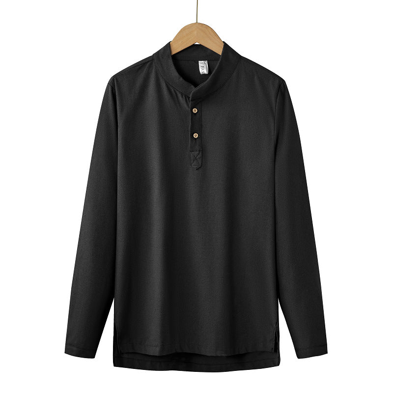 Herren langärmeliges Henley-Shirt mit Stehkragen und verdeckter Knopfleiste aus Baumwollmix Nord Taschen