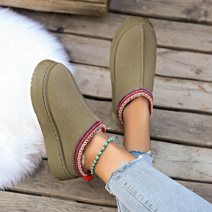 Damen  gemütliche Plateau-Hausschuh-Slipper mit weich gepolsterter Innenfütterung und dekorativem Zierbund Nord Taschen