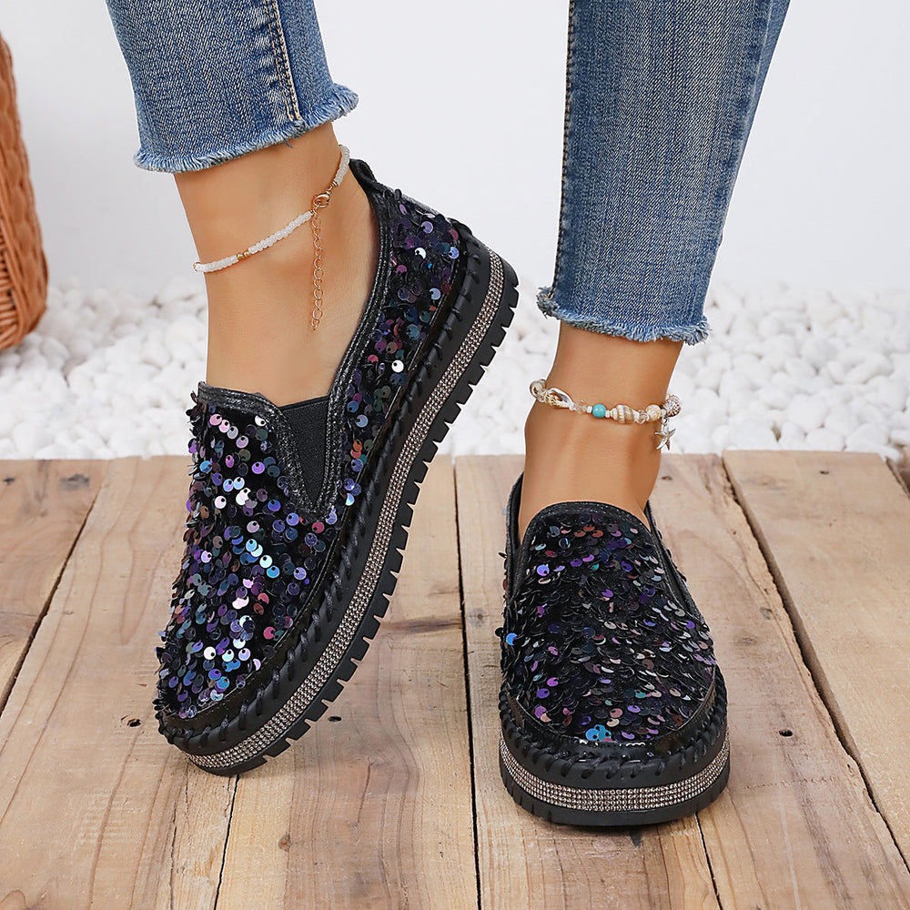 Damen Glitzernde Slip-On Sneakers mit elastischem Obermaterial und rutschfester Sohle Nord Taschen