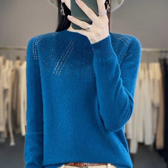Damen Weicher Kaschmir‑Optik Feinstrickpullover mit Ajour‑Yoke und Paillettenbesatz Nord Taschen