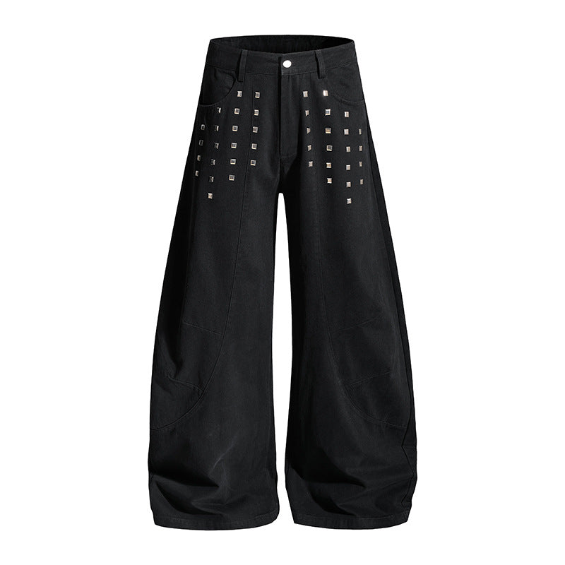 Damen Weite Culotte-Cargohose mit hohem Bund und Metallnieten, tiefer Schritt und aufgesetzten Taschen Nord Taschen
