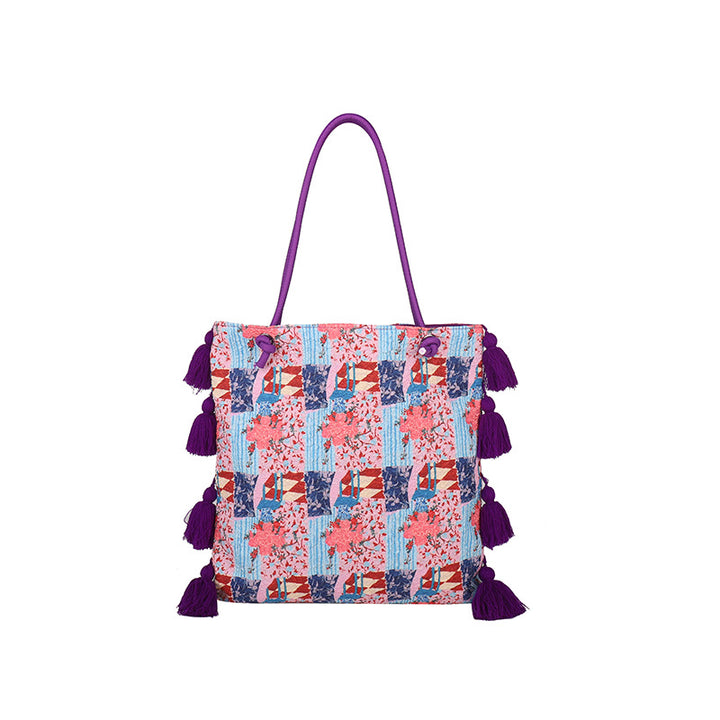 Damen Trendige Strandtasche mit bunten Quasten Nord Taschen