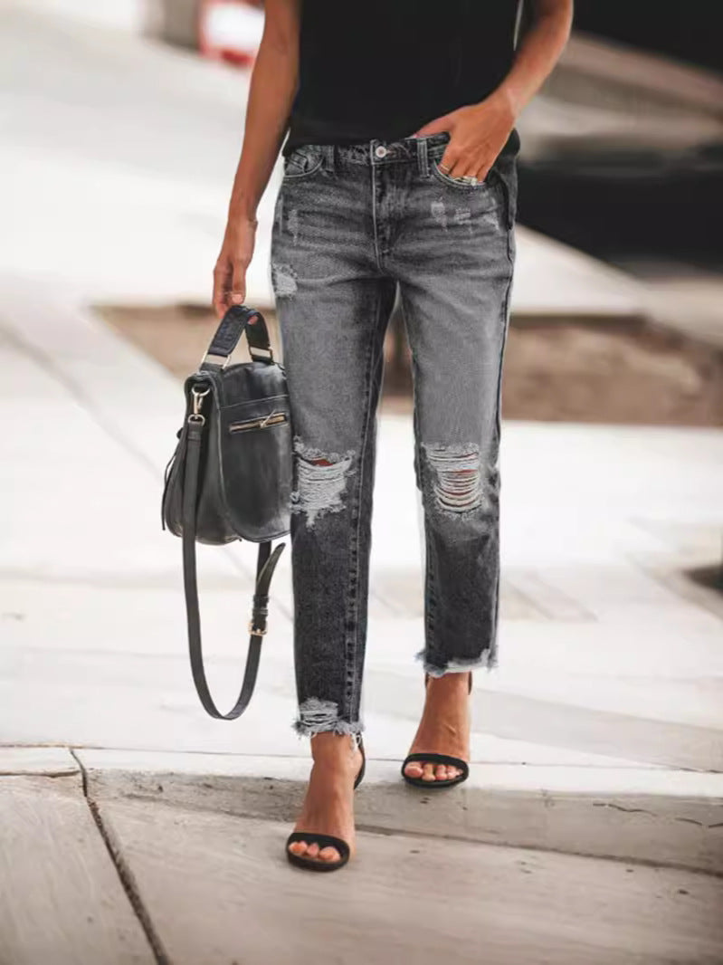 Damen Ripped Denim mit lässigem Schnitt und ausgefranstem Saum Nord Taschen