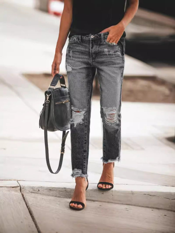Damen Ripped Denim mit lässigem Schnitt und ausgefranstem Saum Nord Taschen