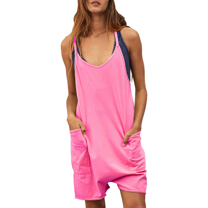 Damen komfortabler Overall mit tiefem Ausschnitt und praktischen Taschen