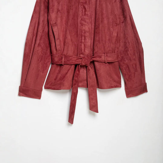 Damen Kimonoinspirierte Veloursjacke mit Bindegürtel und hohem Stehkragen Nord Taschen