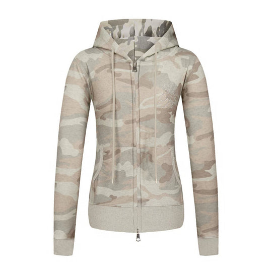 Damen Kapuzen-Sweatjacke mit zweiseitigem Reißverschluss, Camouflage-Print und Strass‑Schmetterling Nord Taschen