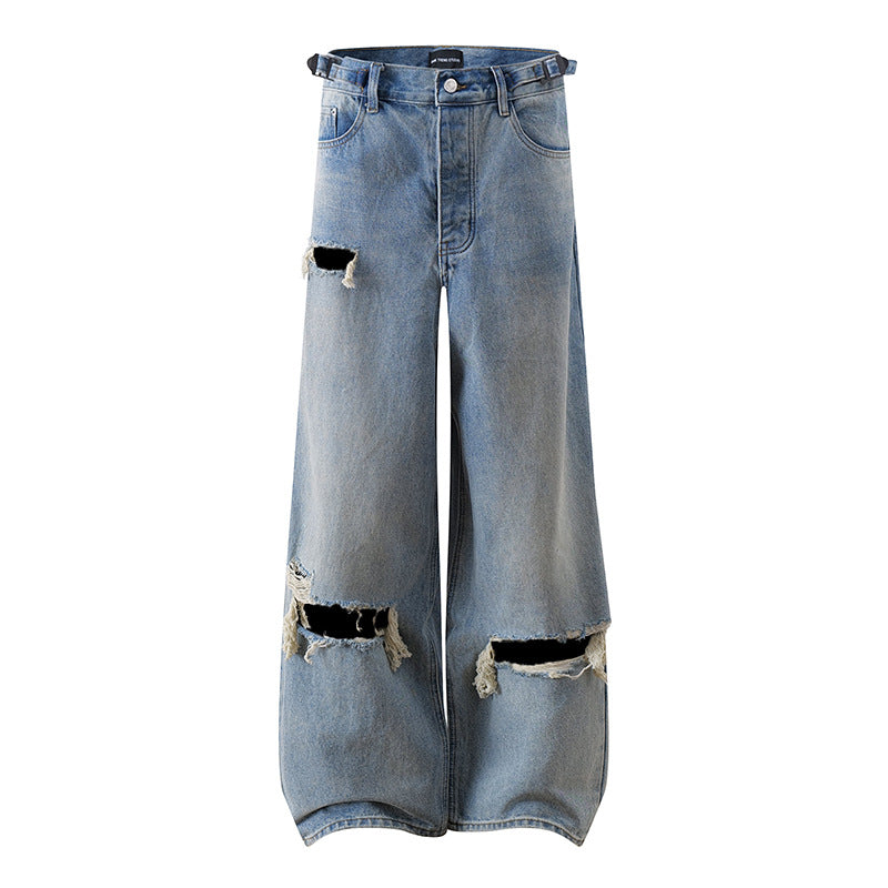 Damen Weite Distressed Denim-Palazzo-Jeans mit hohem Bund und Riss-Details Nord Taschen