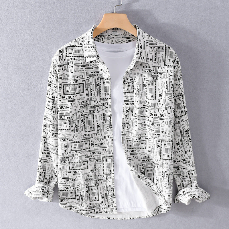 Herren Langarmhemd im Overshirt-Stil mit geometrischem Ethno‑Print Nord Taschen