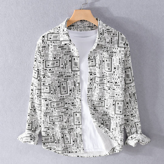 Herren Langarmhemd im Overshirt-Stil mit geometrischem Ethno‑Print Nord Taschen