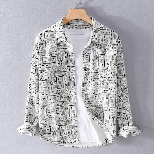 Herren Langarmhemd im Overshirt-Stil mit geometrischem Ethno‑Print Nord Taschen