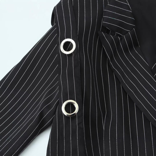 Damen Nadelstreifen-Blazer mit Zierösen und Tunnelzugtaillierung Nord Taschen