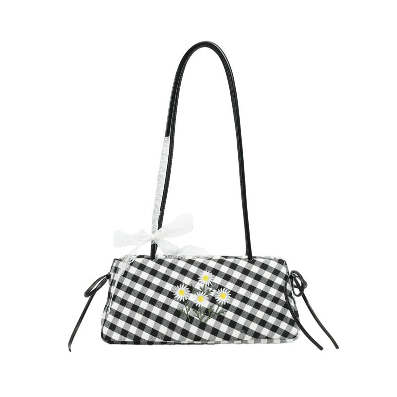 Damen Umhängetasche mit floralen Akzenten und verspieltem Karomuster Nord Taschen