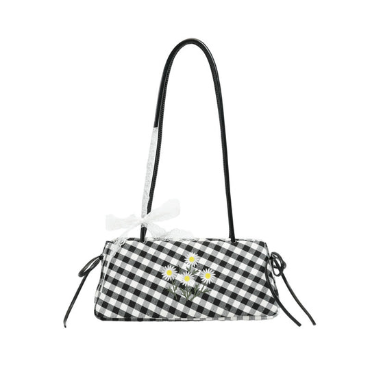 Damen Umhängetasche mit floralen Akzenten und verspieltem Karomuster Nord Taschen