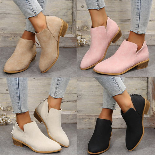 Damen Schlupf-Ankleboots mit hinterem Reißverschluss, spitzer Leisten und niedrigem Blockabsatz Nord Taschen