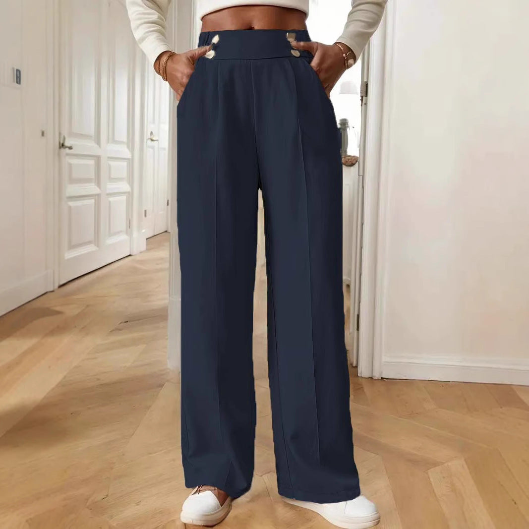 Damen Elegante und luftige Hochbundhose mit weitem Bein und praktischen Taschen
