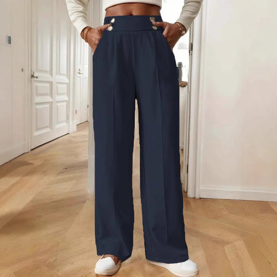 Damen Elegante und luftige Hochbundhose mit weitem Bein und praktischen Taschen