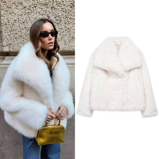 Damen Kurze Kunstpelzjacke im Bolero‑Stil mit extraweichem Schalkragen Nord Taschen