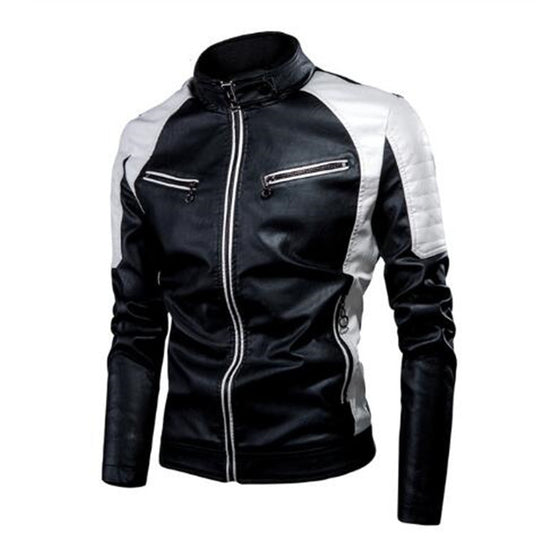 Herren Slim-Fit Kunstleder-Motojacke im Retro-Racer-Design mit gepolsterten Schultereinsätzen und Zipperdetails Nord Taschen