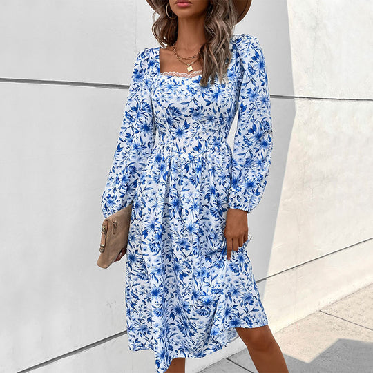 Damen Blumiges Midi-Kleid mit schulterfreien Ärmeln Nord Taschen