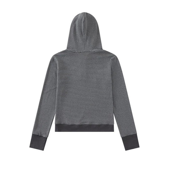 Damen Kapuzen-Henley-Pullover aus leichtem Streifenjersey mit Musik-Print Nord Taschen