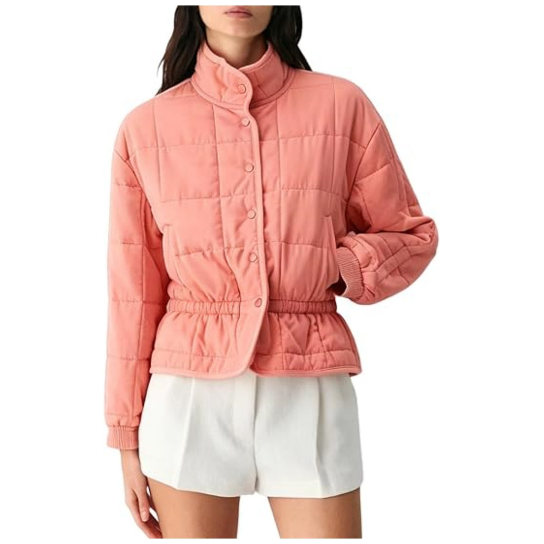 Damen Kurz geschnittene Steppjacke mit Stehkragen und Taillengummi Nord Taschen