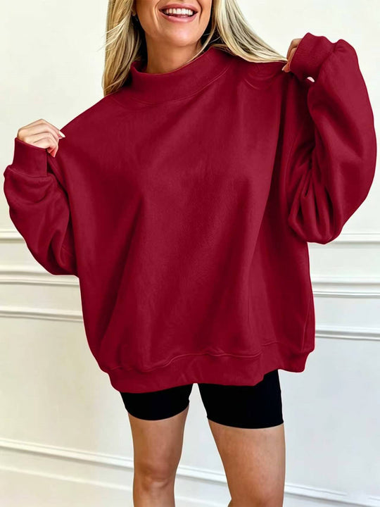 Damen Oversize Sweatshirt mit Stehkragen und Ballonärmeln Nord Taschen