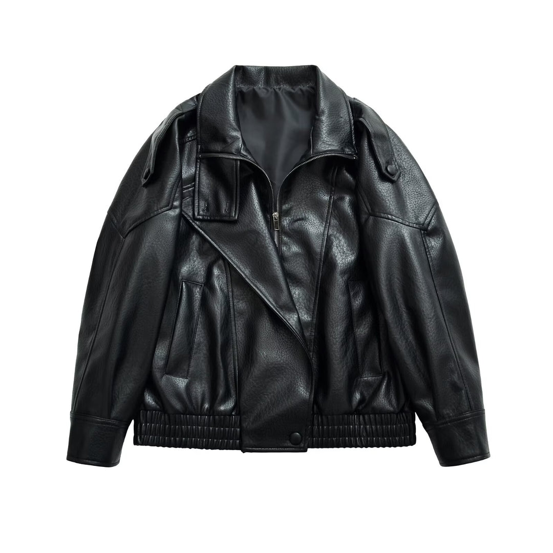 Damen Oversize-Bomberjacke im Biker-Mix mit Revers und elastischem Taillenbund Nord Taschen