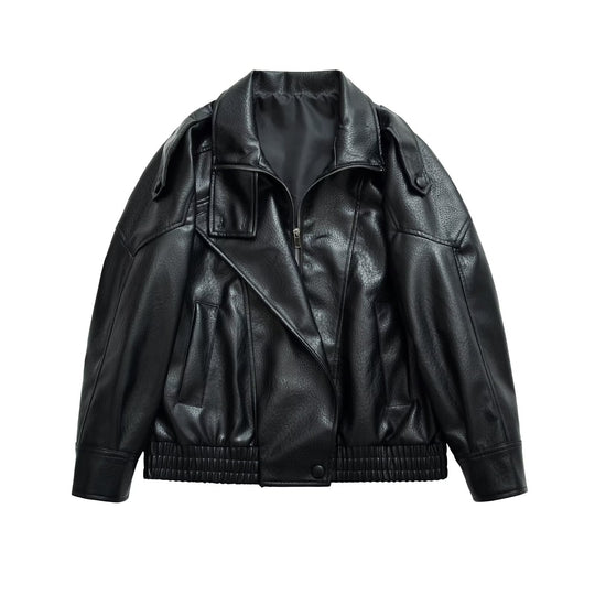 Damen Oversize-Bomberjacke im Biker-Mix mit Revers und elastischem Taillenbund Nord Taschen
