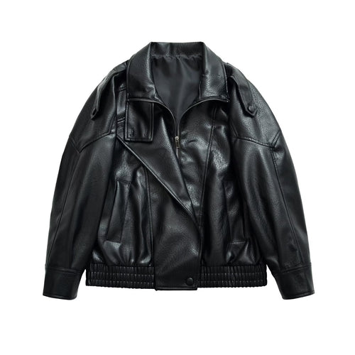 Damen Oversize-Bomberjacke im Biker-Mix mit Revers und elastischem Taillenbund Nord Taschen