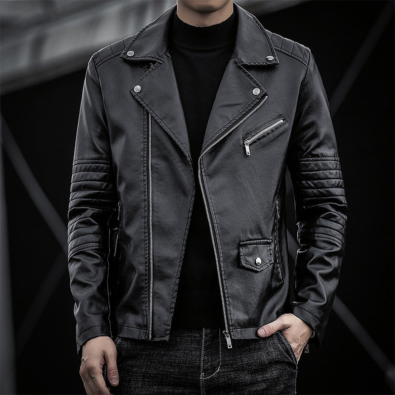 Herren schmal geschnittene Kunstleder-Motojacke mit gesteppter Schulter- und Ärmeldetail Nord Taschen