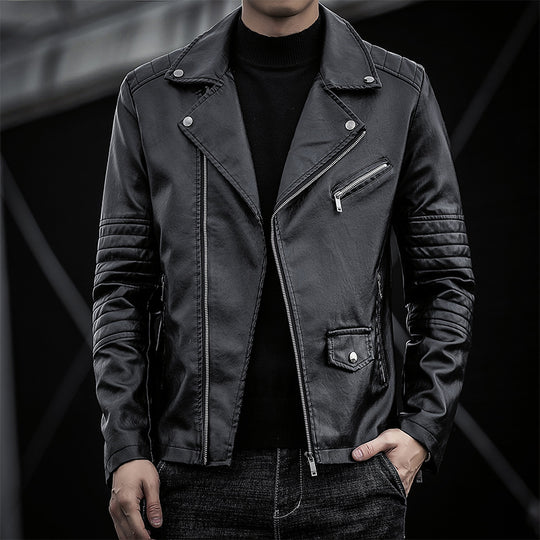 Herren schmal geschnittene Kunstleder-Motojacke mit gesteppter Schulter- und Ärmeldetail Nord Taschen